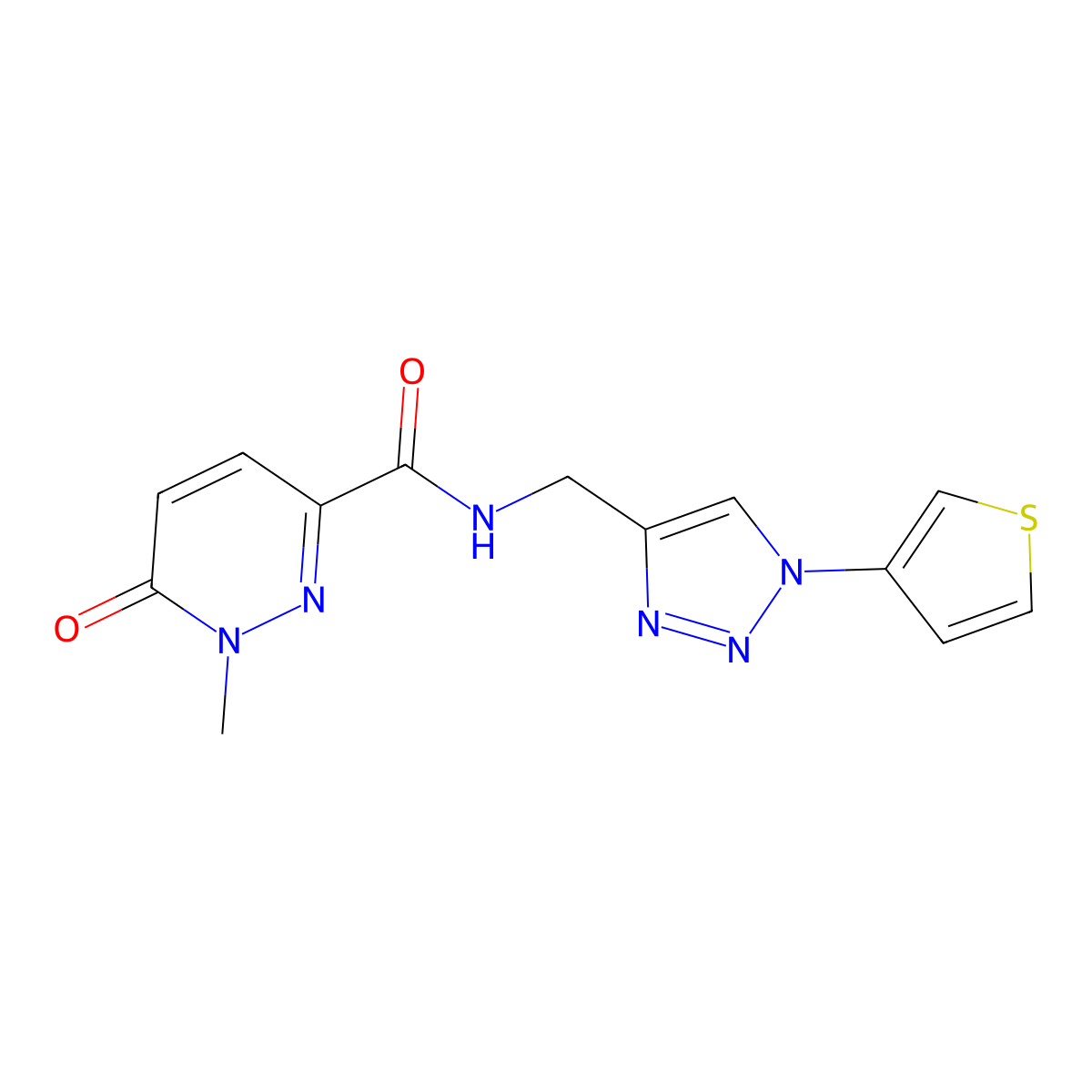 1-methyl-6-oxo-N-((1-(thiophen-3-yl)-1H-1,2,3-triazol-4-yl)methyl)-1,6-dihydropyridazine-3-carboxamide molecular structure, CAS 2034386-03-1