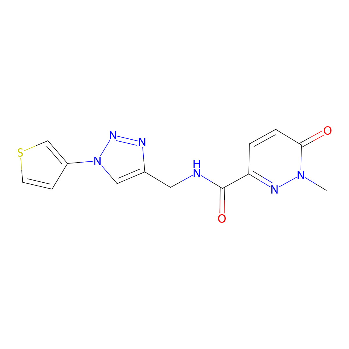 1-methyl-6-oxo-N-((1-(thiophen-3-yl)-1H-1,2,3-triazol-4-yl)methyl)-1,6-dihydropyridazine-3-carboxamide molecular structure, CAS 2034386-03-1