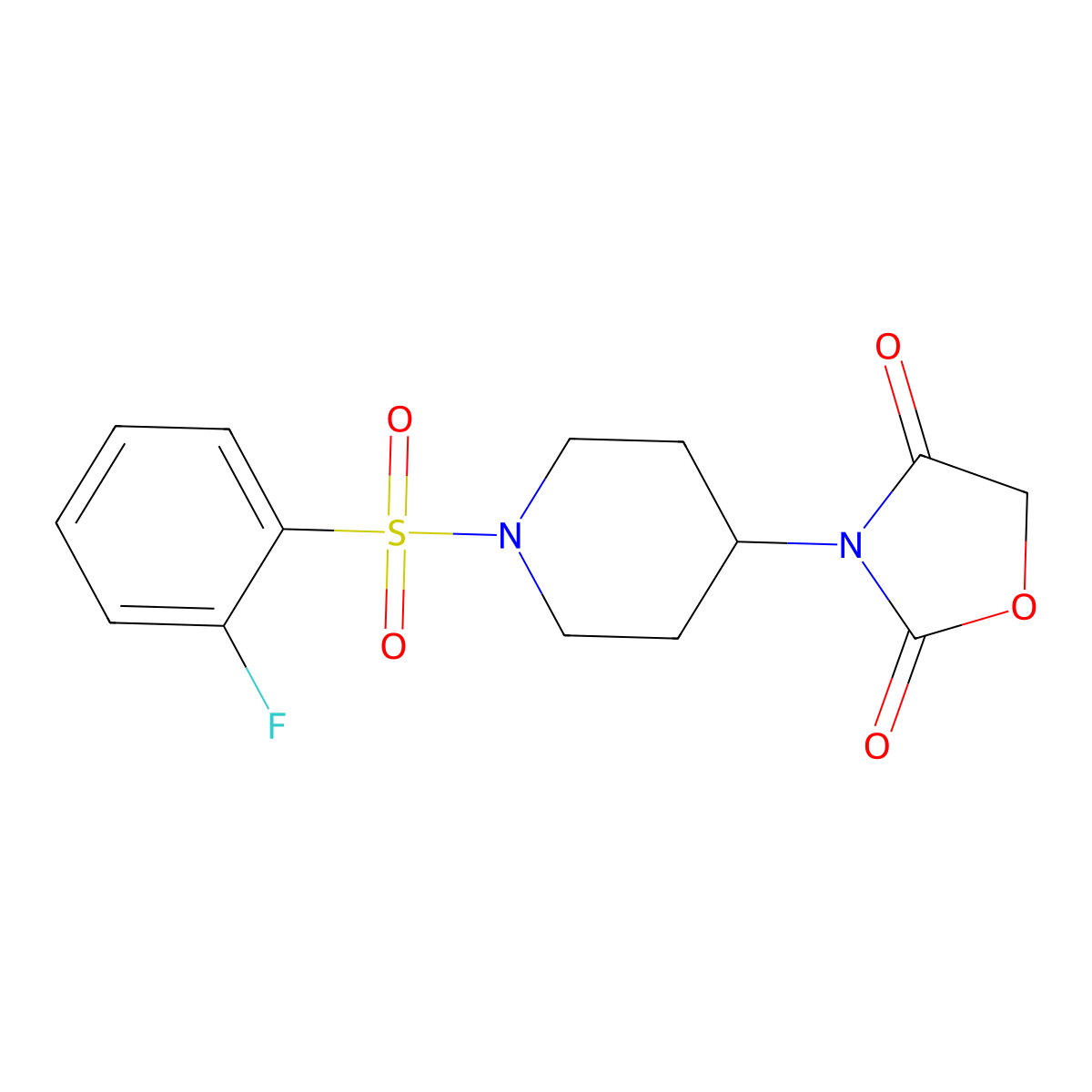 3-(1-((2-Fluorophenyl)sulfonyl)piperidin-4-yl)oxazolidine-2,4-dione molecular structure, CAS 2034386-05-3