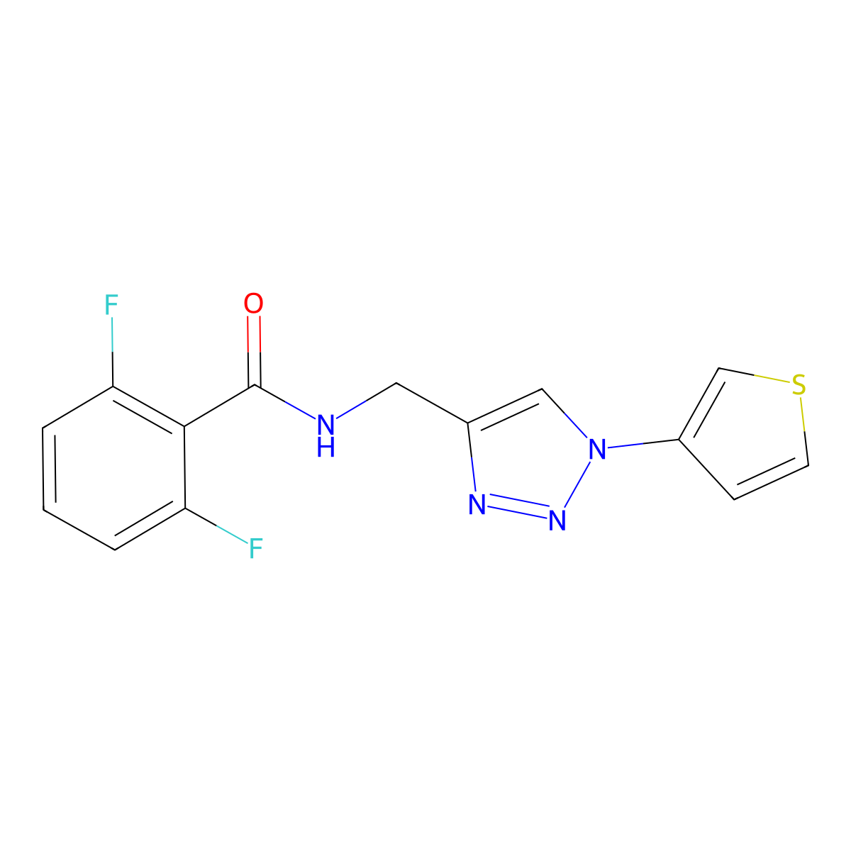 2,6-difluoro-N-((1-(thiophen-3-yl)-1H-1,2,3-triazol-4-yl)methyl)benzamide molecular structure, CAS 2034386-06-4