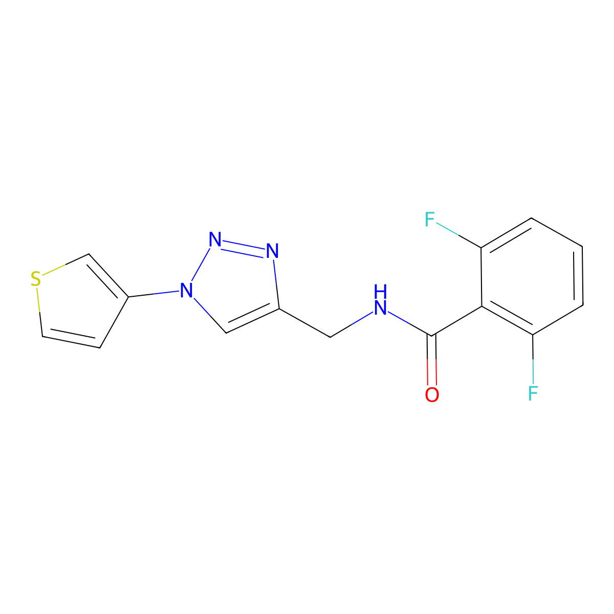 2,6-difluoro-N-((1-(thiophen-3-yl)-1H-1,2,3-triazol-4-yl)methyl)benzamide molecular structure, CAS 2034386-06-4