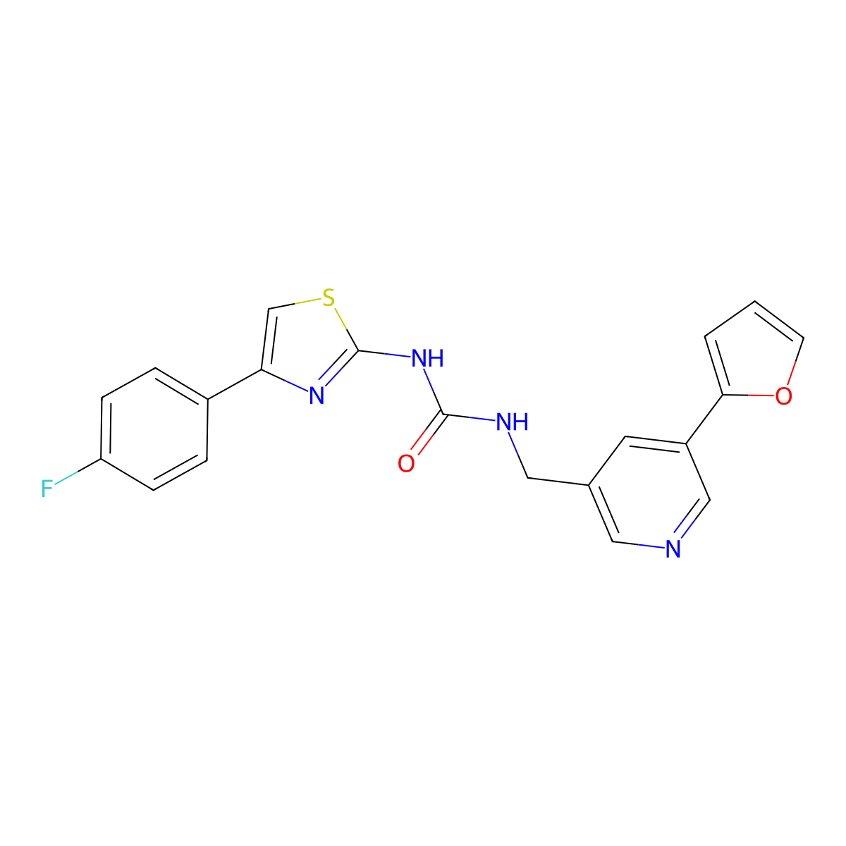 1-(4-(4-Fluorophenyl)thiazol-2-yl)-3-((5-(furan-2-yl)pyridin-3-yl)methyl)urea molecular structure, CAS 2034386-09-7
