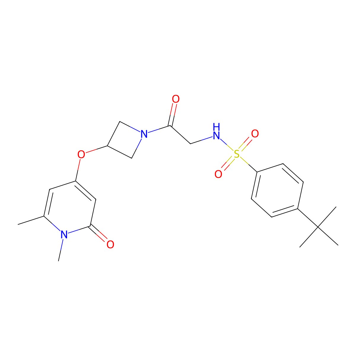 4-(tert-butyl)-N-(2-(3-((1,6-dimethyl-2-oxo-1,2-dihydropyridin-4-yl)oxy)azetidin-1-yl)-2-oxoethyl)benzenesulfonamide molecular structure, CAS 2034386-11-1