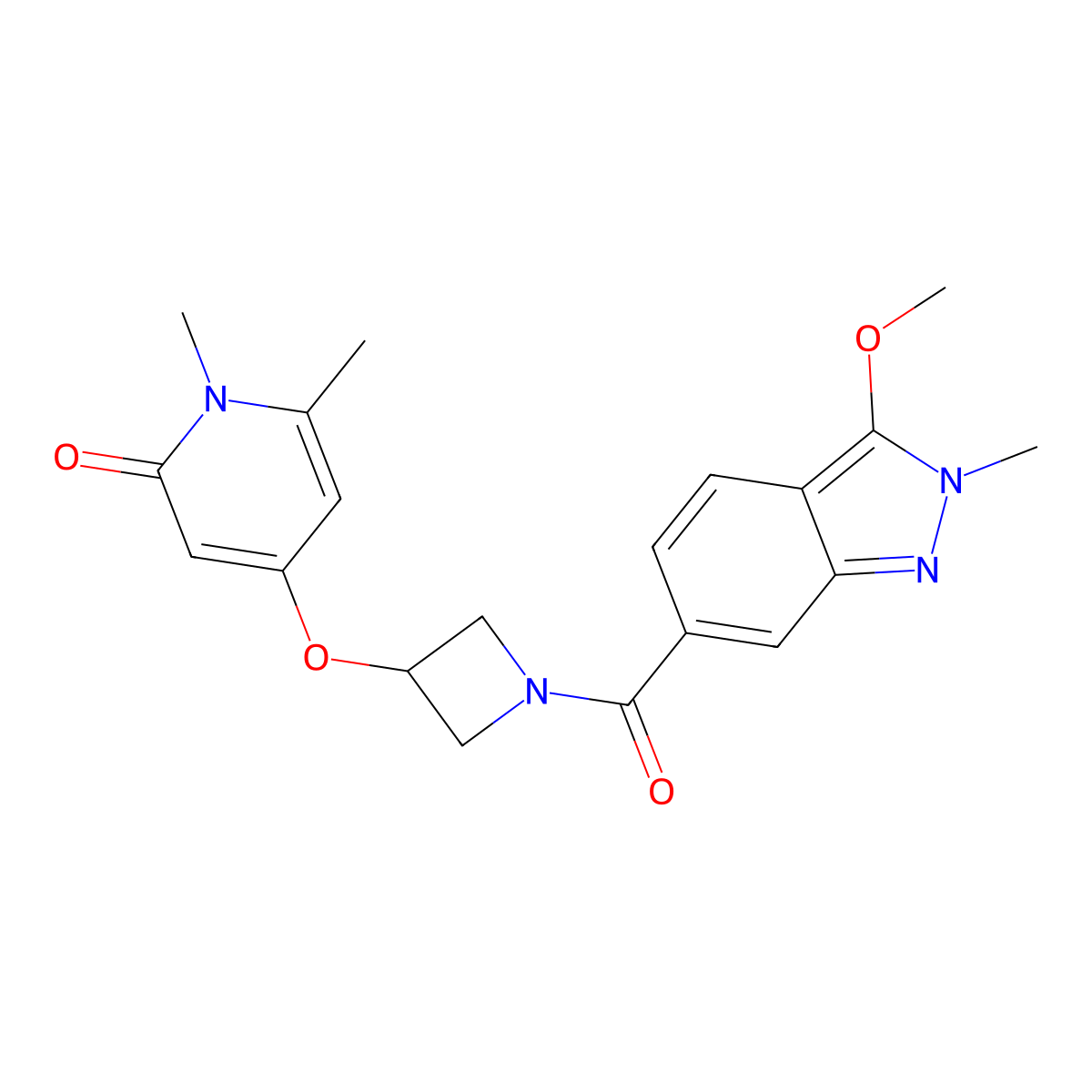 4-((1-(3-methoxy-2-methyl-2H-indazole-6-carbonyl)azetidin-3-yl)oxy)-1,6-dimethylpyridin-2(1H)-one molecular structure, CAS 2034386-19-9