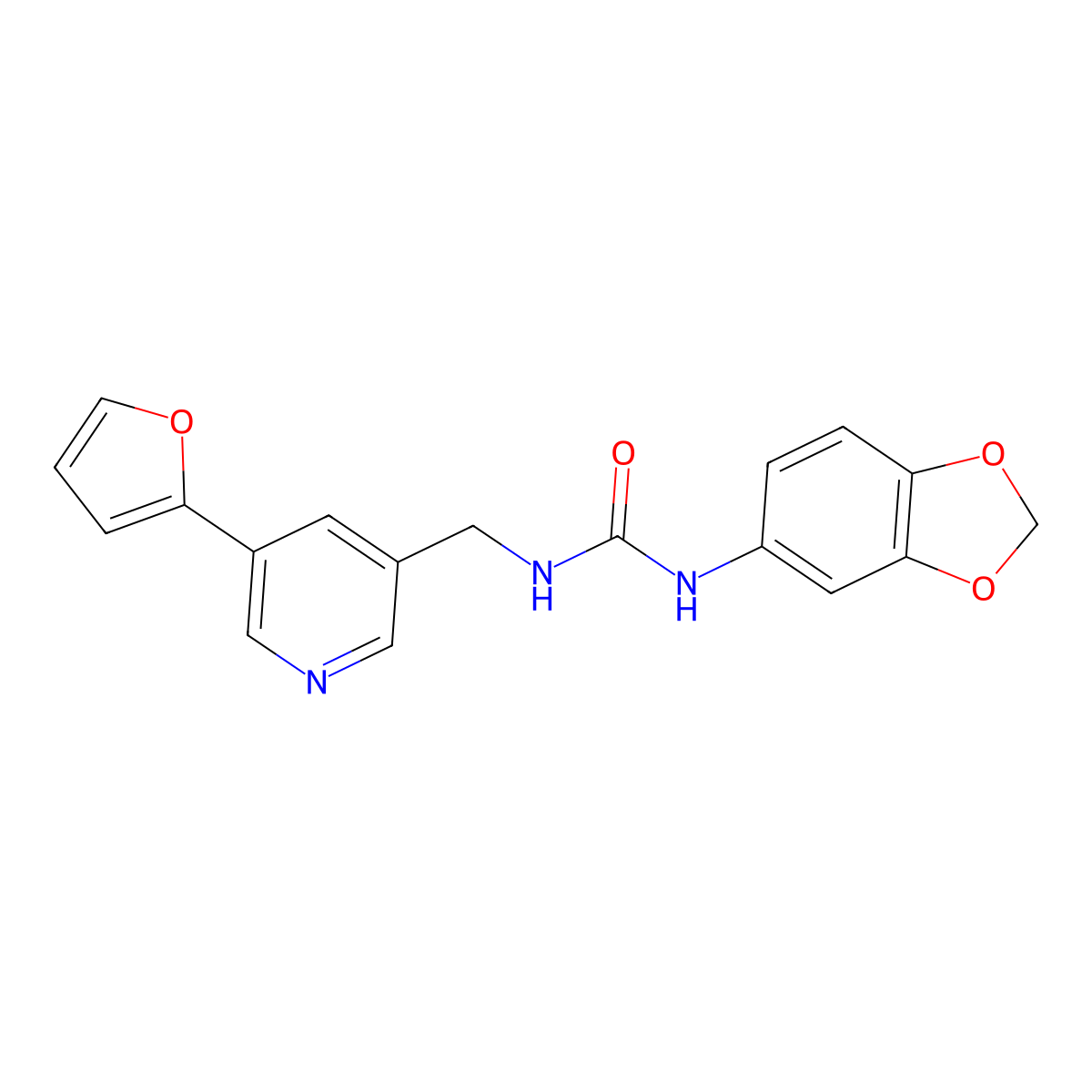 1-(Benzo[d][1,3]dioxol-5-yl)-3-((5-(furan-2-yl)pyridin-3-yl)methyl)urea molecular structure, CAS 2034386-20-2
