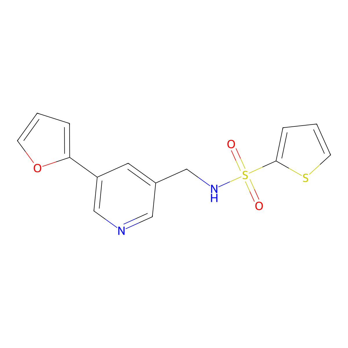 N-((5-(furan-2-yl)pyridin-3-yl)methyl)thiophene-2-sulfonamide molecular structure, CAS 2034386-28-0