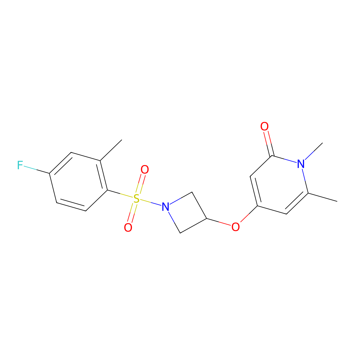 4-((1-((4-fluoro-2-methylphenyl)sulfonyl)azetidin-3-yl)oxy)-1,6-dimethylpyridin-2(1H)-one molecular structure, CAS 2034386-31-5