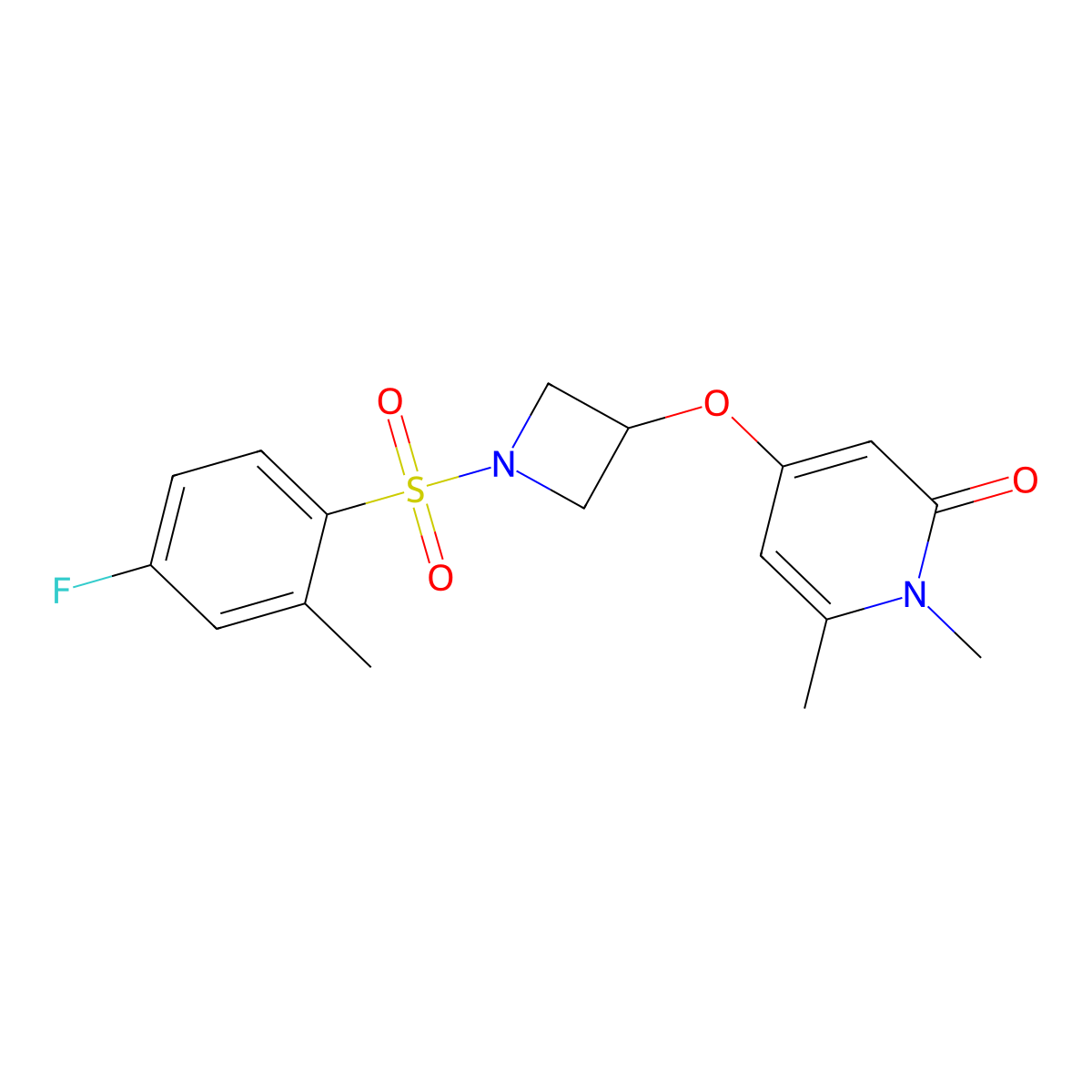 4-((1-((4-fluoro-2-methylphenyl)sulfonyl)azetidin-3-yl)oxy)-1,6-dimethylpyridin-2(1H)-one molecular structure, CAS 2034386-31-5