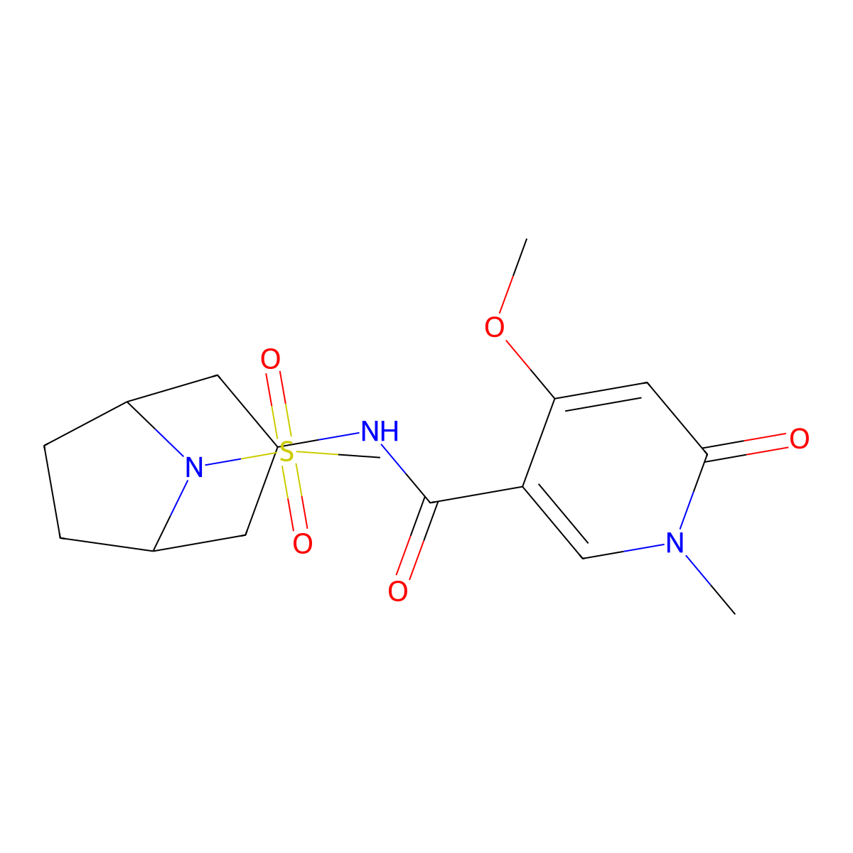 4-methoxy-1-methyl-N-(8-(methylsulfonyl)-8-azabicyclo[3.2.1]octan-3-yl)-6-oxo-1,6-dihydropyridine-3-carboxamide molecular structure, CAS 2034386-32-6