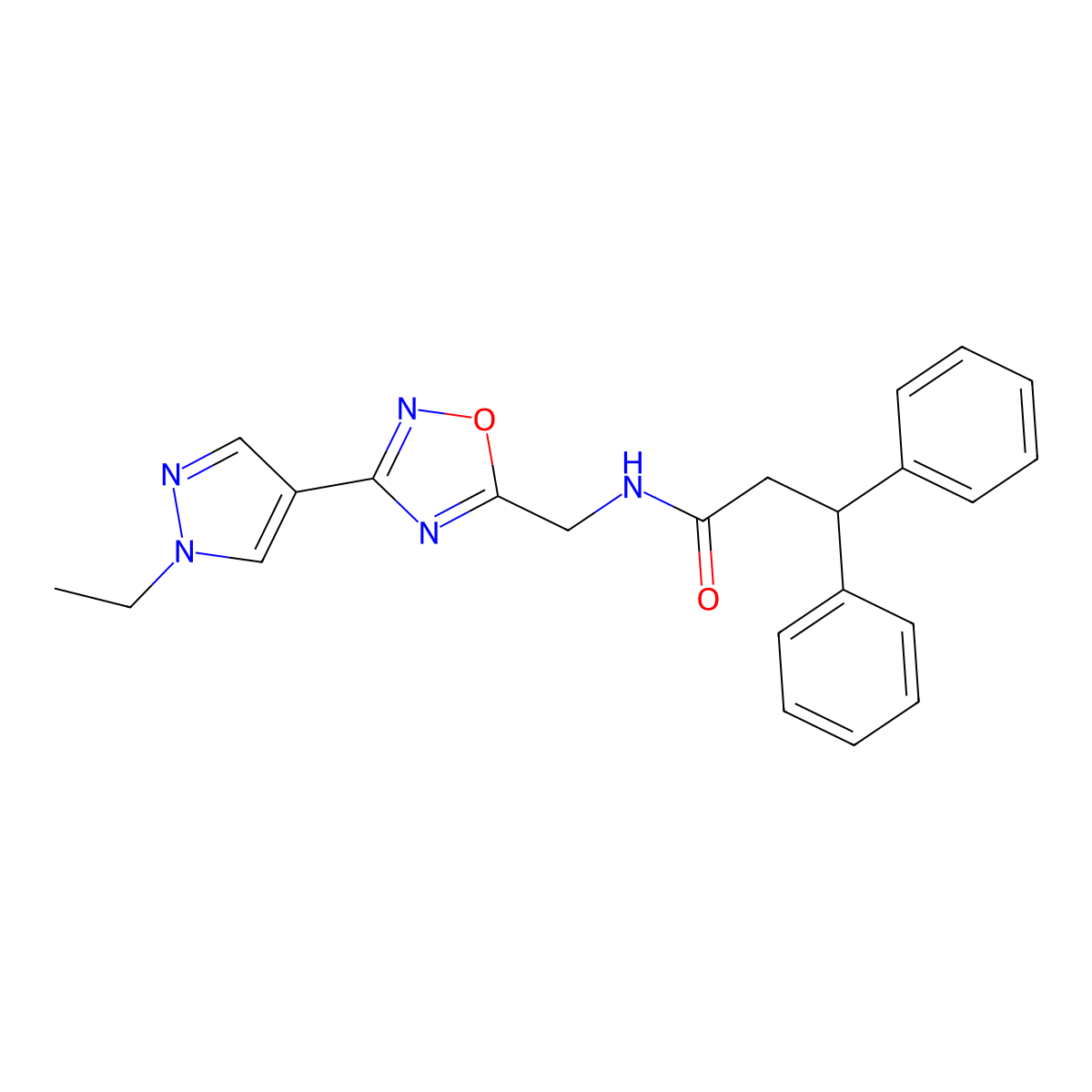 N-{[3-(1-ethyl-1H-pyrazol-4-yl)-1,2,4-oxadiazol-5-yl]methyl}-3,3-diphenylpropanamide molecular structure, CAS 2034386-35-9