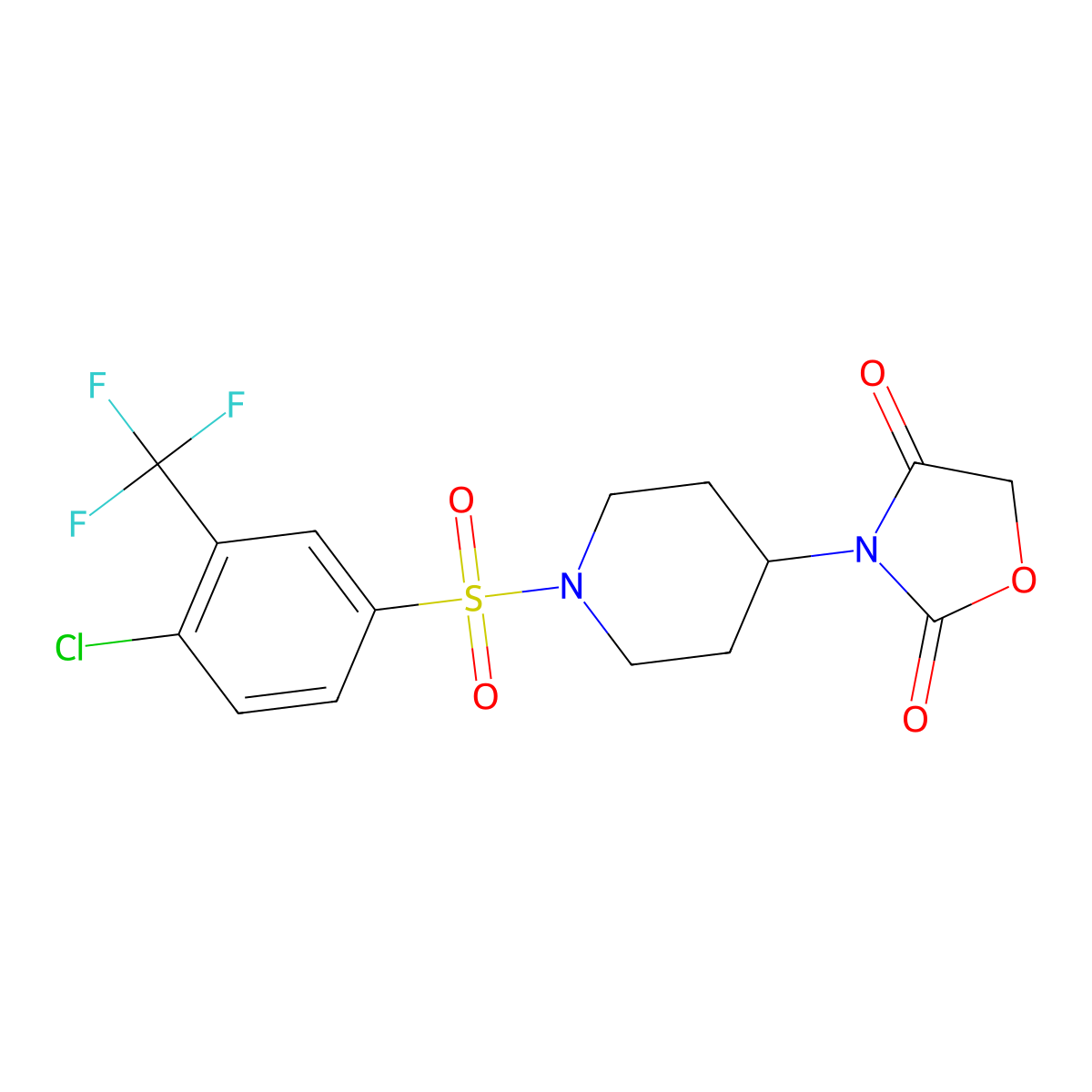 3-(1-((4-Chloro-3-(trifluoromethyl)phenyl)sulfonyl)piperidin-4-yl)oxazolidine-2,4-dione molecular structure, CAS 2034386-36-0