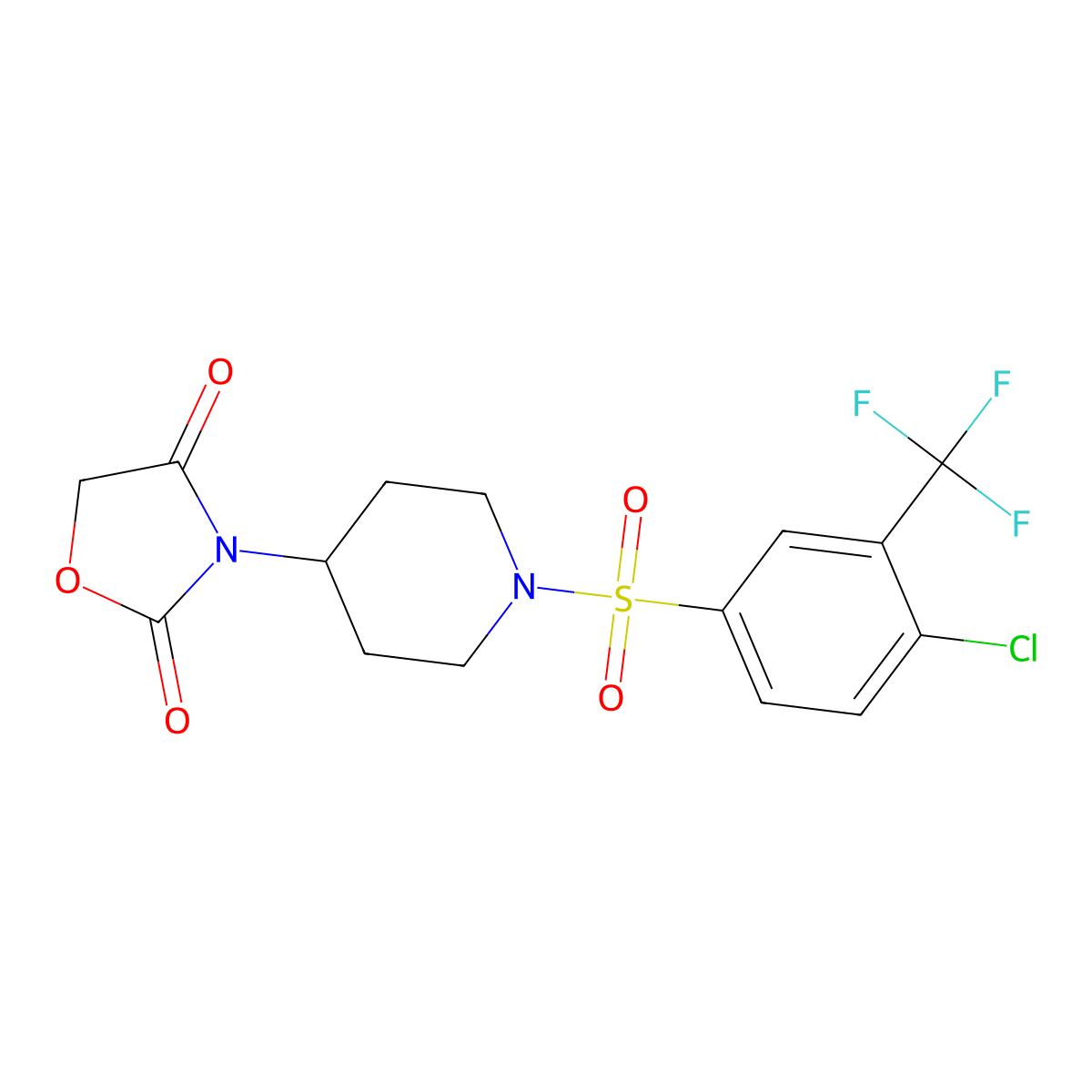 3-(1-((4-Chloro-3-(trifluoromethyl)phenyl)sulfonyl)piperidin-4-yl)oxazolidine-2,4-dione molecular structure, CAS 2034386-36-0