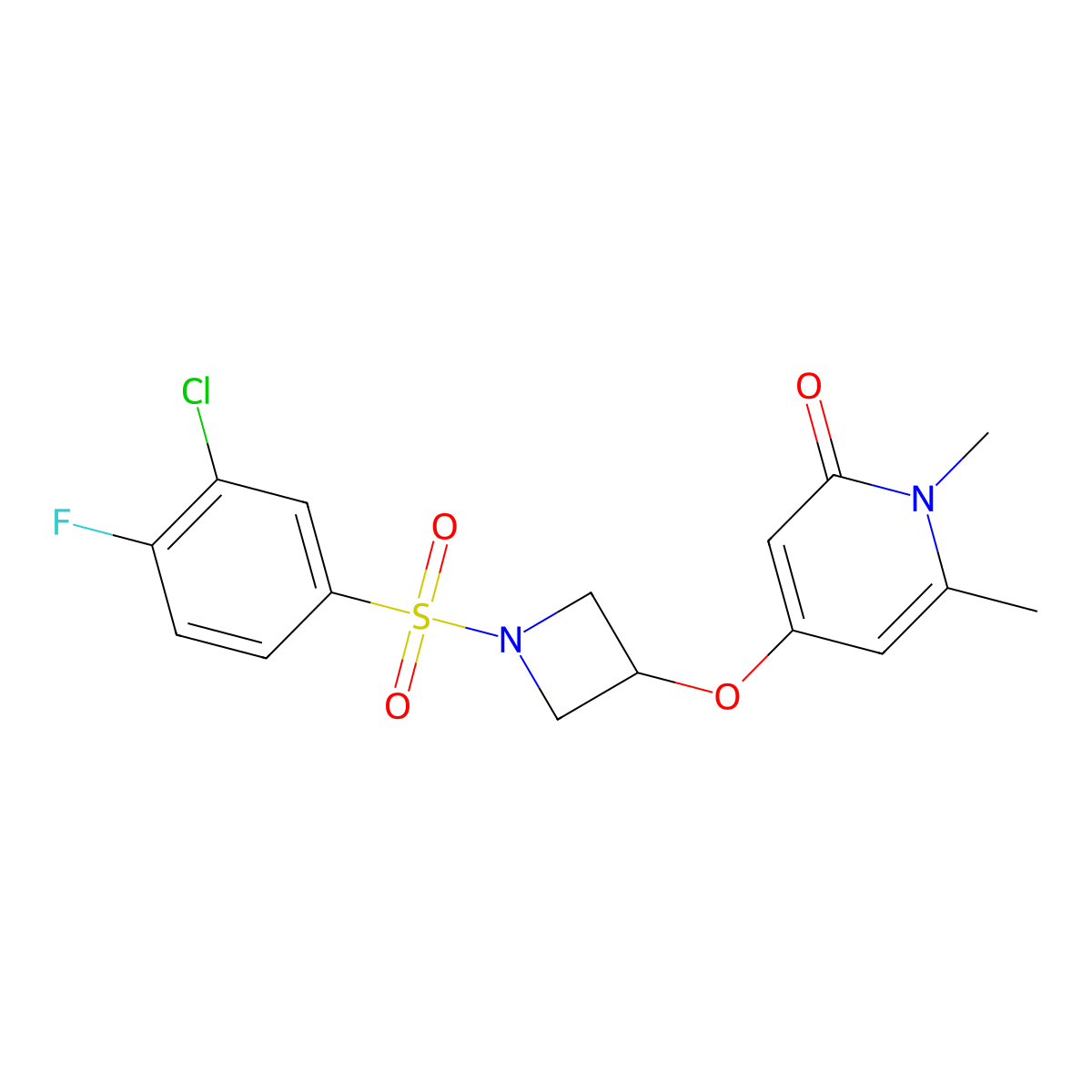 4-((1-((3-chloro-4-fluorophenyl)sulfonyl)azetidin-3-yl)oxy)-1,6-dimethylpyridin-2(1H)-one molecular structure, CAS 2034386-38-2