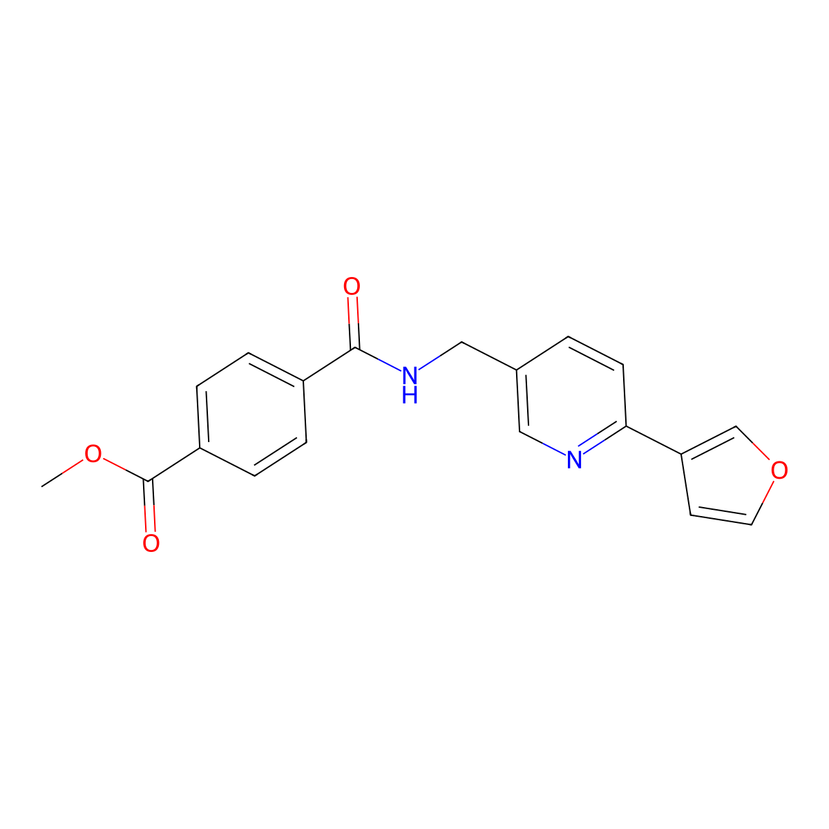 Methyl 4-(((6-(furan-3-yl)pyridin-3-yl)methyl)carbamoyl)benzoate molecular structure, CAS 2034386-44-0