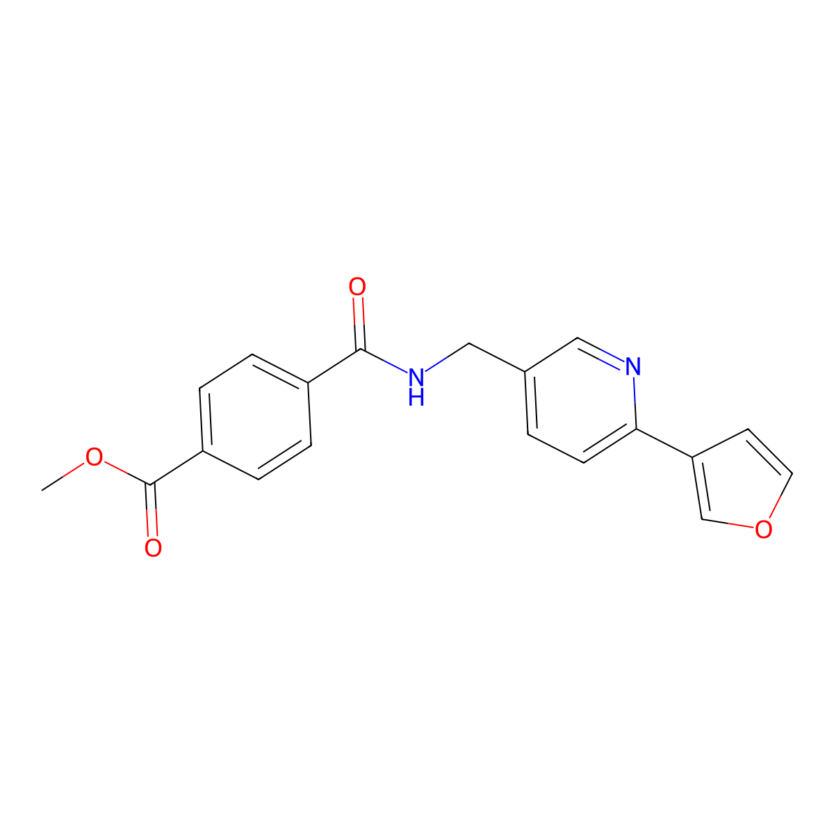 Methyl 4-(((6-(furan-3-yl)pyridin-3-yl)methyl)carbamoyl)benzoate molecular structure, CAS 2034386-44-0