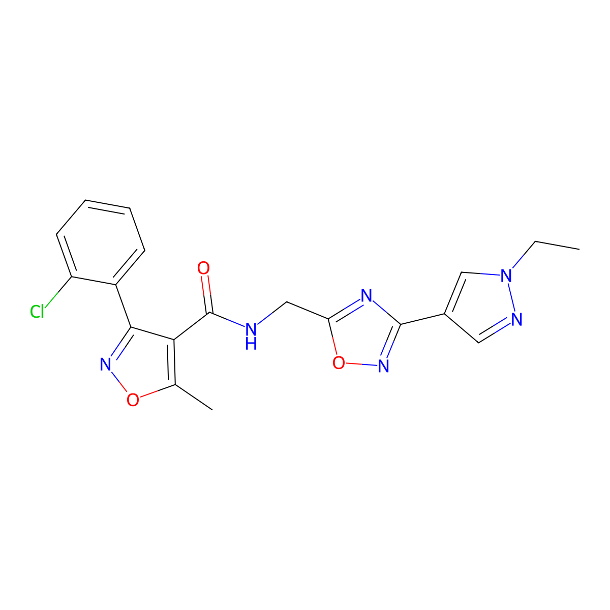 3-(2-chlorophenyl)-N-((3-(1-ethyl-1H-pyrazol-4-yl)-1,2,4-oxadiazol-5-yl)methyl)-5-methylisoxazole-4-carboxamide molecular structure, CAS 2034386-45-1