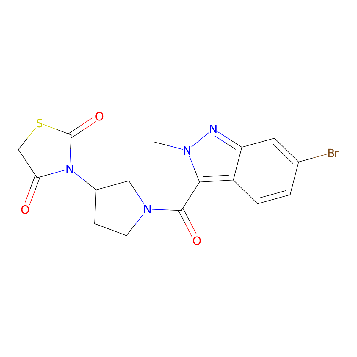3-(1-(6-bromo-2-methyl-2H-indazole-3-carbonyl)pyrrolidin-3-yl)thiazolidine-2,4-dione molecular structure, CAS 2034386-55-3