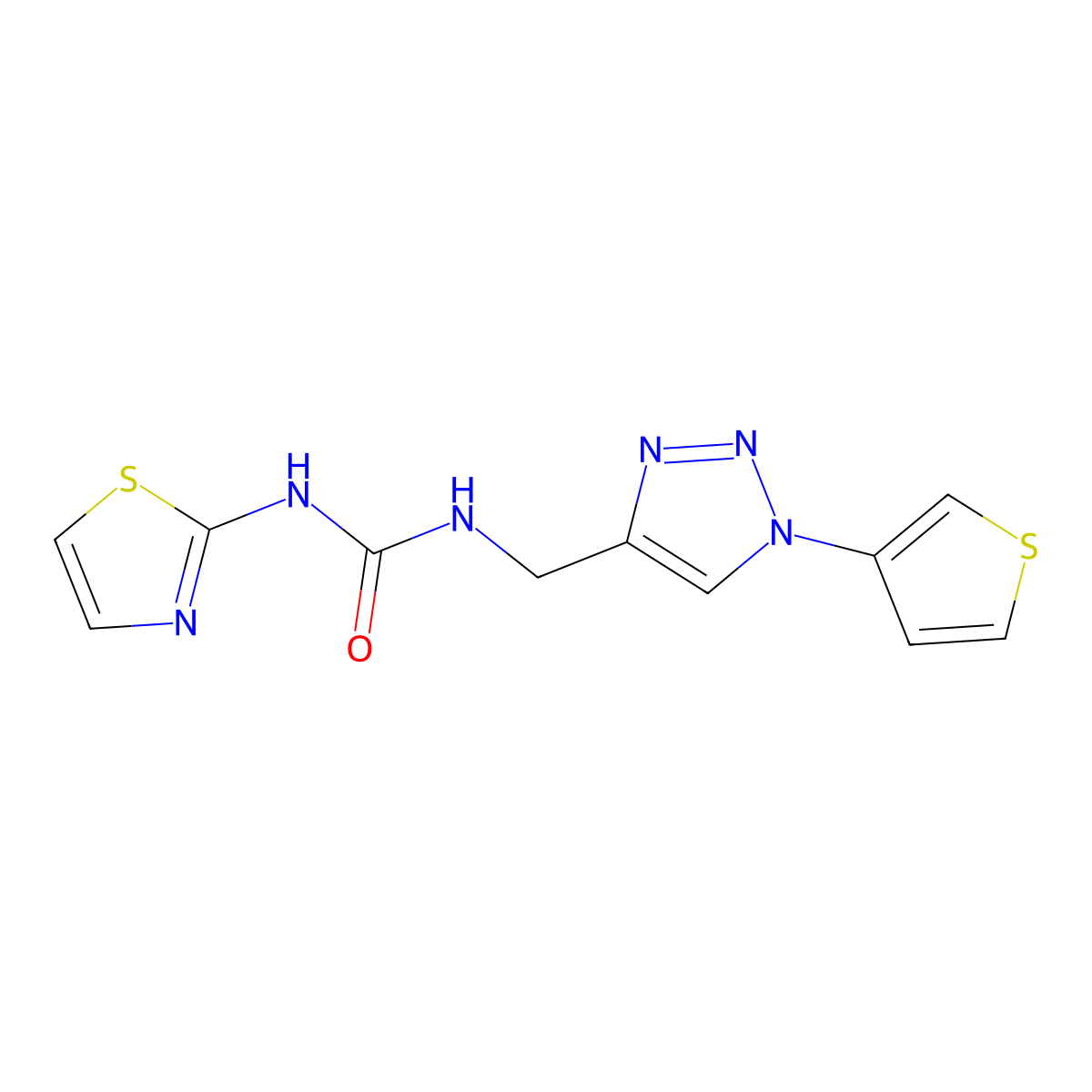 1-(thiazol-2-yl)-3-((1-(thiophen-3-yl)-1H-1,2,3-triazol-4-yl)methyl)urea molecular structure, CAS 2034386-64-4