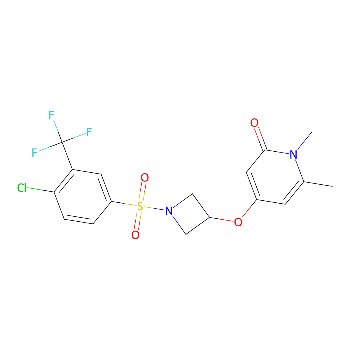 4-((1-((4-chloro-3-(trifluoromethyl)phenyl)sulfonyl)azetidin-3-yl)oxy)-1,6-dimethylpyridin-2(1H)-one molecular structure, CAS 2034386-67-7