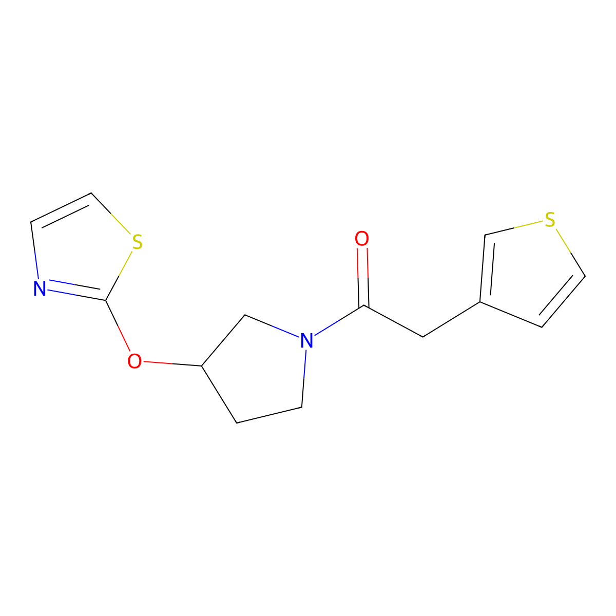 1-(3-(Thiazol-2-yloxy)pyrrolidin-1-yl)-2-(thiophen-3-yl)ethanone molecular structure, CAS 2034386-72-4