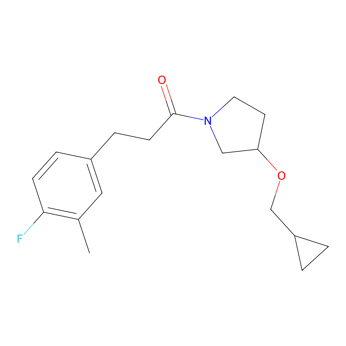 1-[3-(Cyclopropylmethoxy)pyrrolidin-1-yl]-3-(4-fluoro-3-methylphenyl)propan-1-one molecular structure, CAS 2034386-75-7