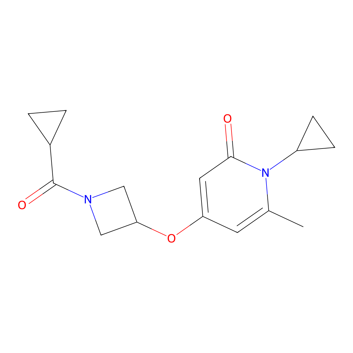 4-((1-(cyclopropanecarbonyl)azetidin-3-yl)oxy)-1-cyclopropyl-6-methylpyridin-2(1H)-one molecular structure, CAS 2034386-76-8