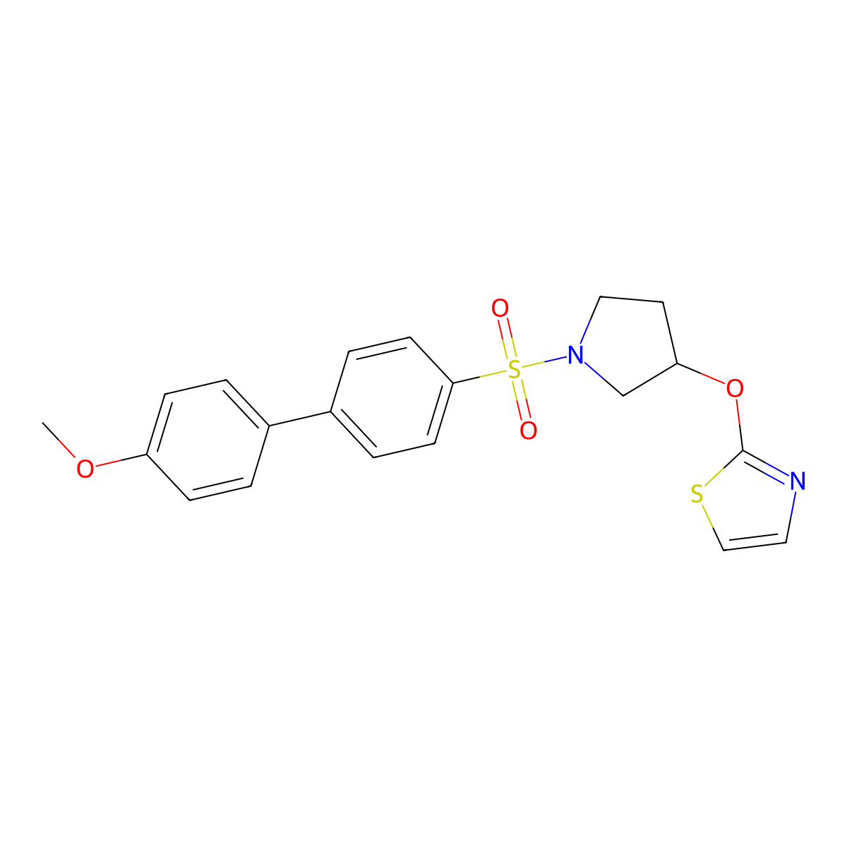 2-((1-((4'-Methoxy-[1,1'-biphenyl]-4-yl)sulfonyl)pyrrolidin-3-yl)oxy)thiazole molecular structure, CAS 2034386-81-5