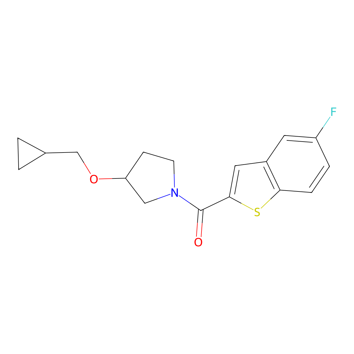 (3-(Cyclopropylmethoxy)pyrrolidin-1-yl)(5-fluorobenzo[b]thiophen-2-yl)methanone molecular structure, CAS 2034386-82-6