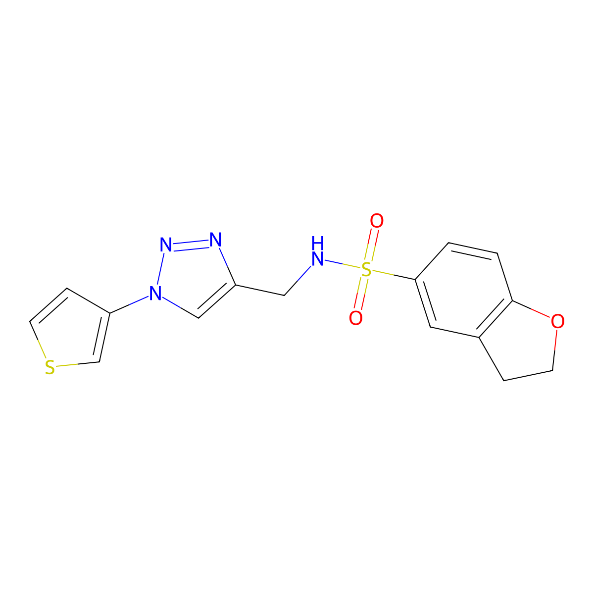 N-((1-(thiophen-3-yl)-1H-1,2,3-triazol-4-yl)methyl)-2,3-dihydrobenzofuran-5-sulfonamide molecular structure, CAS 2034386-94-0