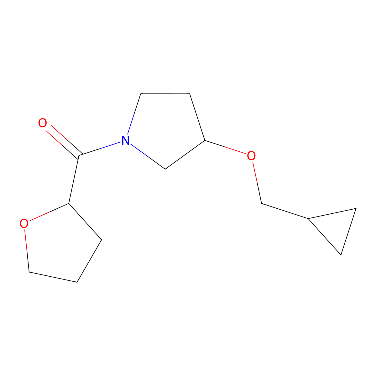 (3-(Cyclopropylmethoxy)pyrrolidin-1-yl)(tetrahydrofuran-2-yl)methanone molecular structure, CAS 2034386-95-1