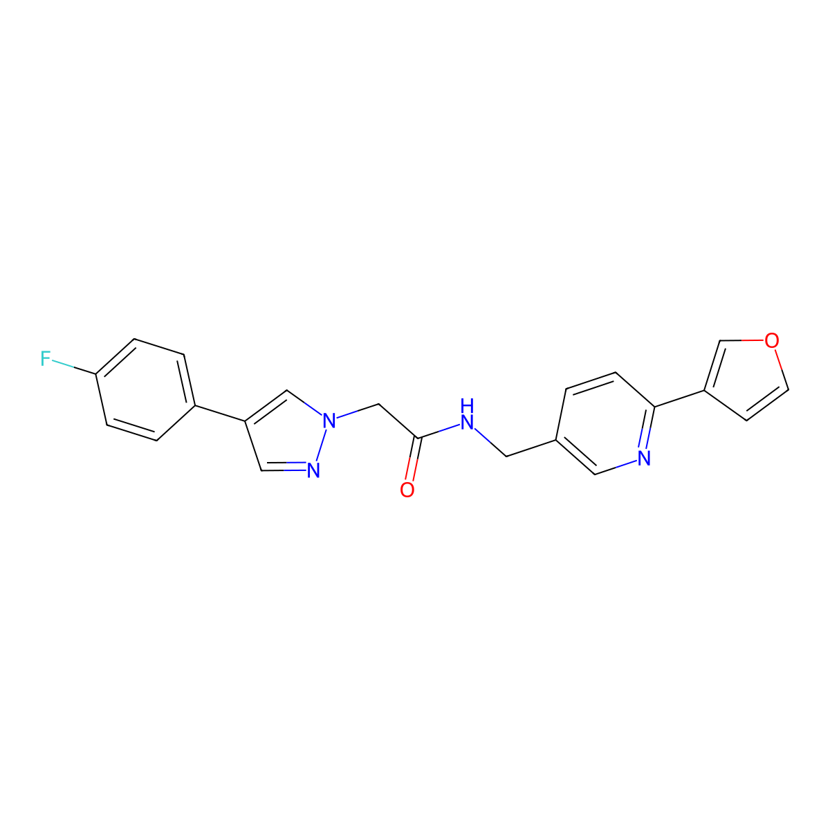 2-[4-(4-fluorophenyl)-1H-pyrazol-1-yl]-N-{[6-(furan-3-yl)pyridin-3-yl]methyl}acetamide molecular structure, CAS 2034387-02-3