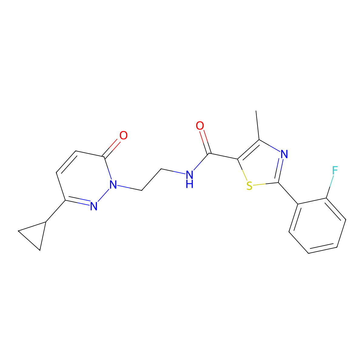 N-[2-(3-cyclopropyl-6-oxo-1,6-dihydropyridazin-1-yl)ethyl]-2-(2-fluorophenyl)-4-methyl-1,3-thiazole-5-carboxamide molecular structure, CAS 2034387-04-5