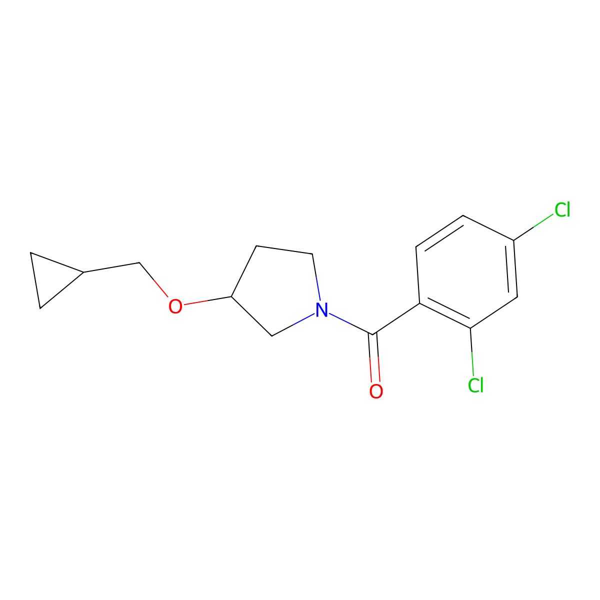(3-(Cyclopropylmethoxy)pyrrolidin-1-yl)(2,4-dichlorophenyl)methanone molecular structure, CAS 2034387-07-8