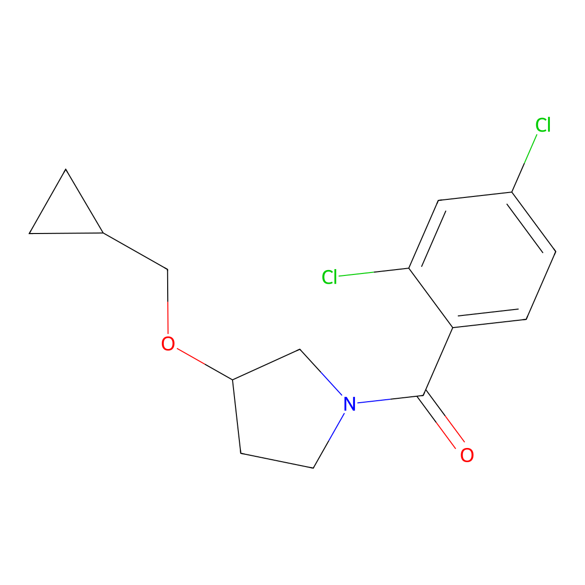 (3-(Cyclopropylmethoxy)pyrrolidin-1-yl)(2,4-dichlorophenyl)methanone molecular structure, CAS 2034387-07-8