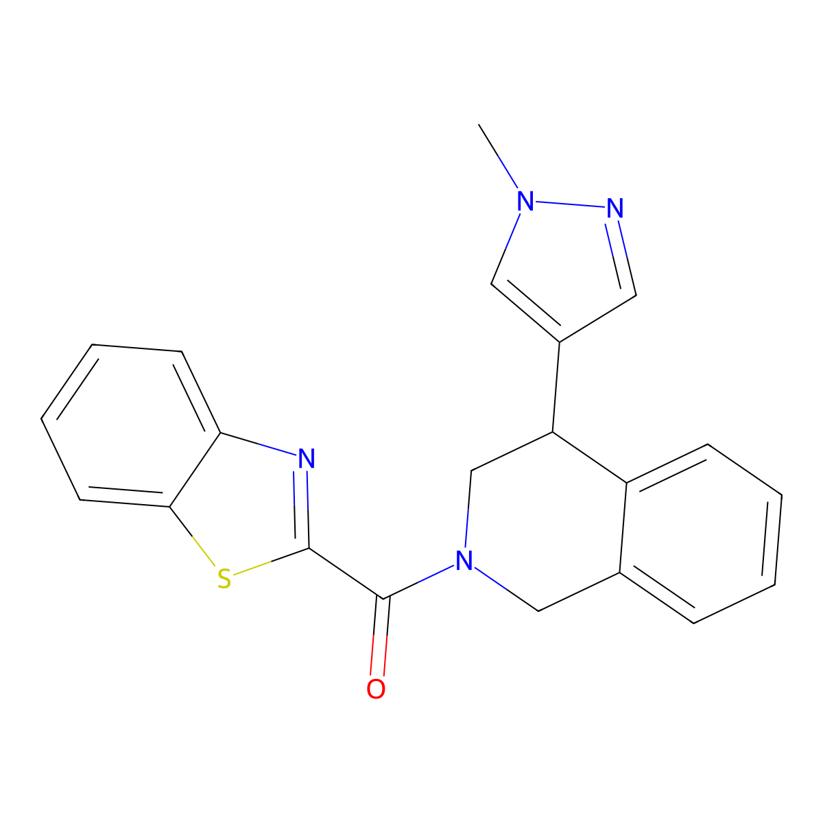 benzo[d]thiazol-2-yl(4-(1-methyl-1H-pyrazol-4-yl)-3,4-dihydroisoquinolin-2(1H)-yl)methanone molecular structure, CAS 2034387-08-9
