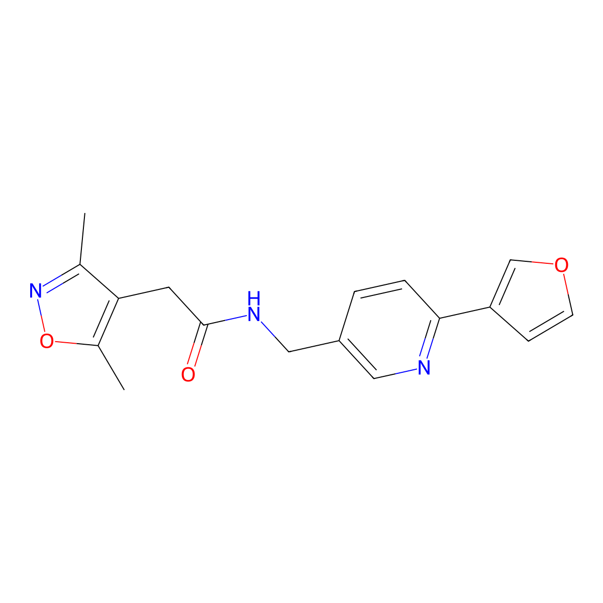 2-(3,5-dimethylisoxazol-4-yl)-N-((6-(furan-3-yl)pyridin-3-yl)methyl)acetamide molecular structure, CAS 2034387-11-4