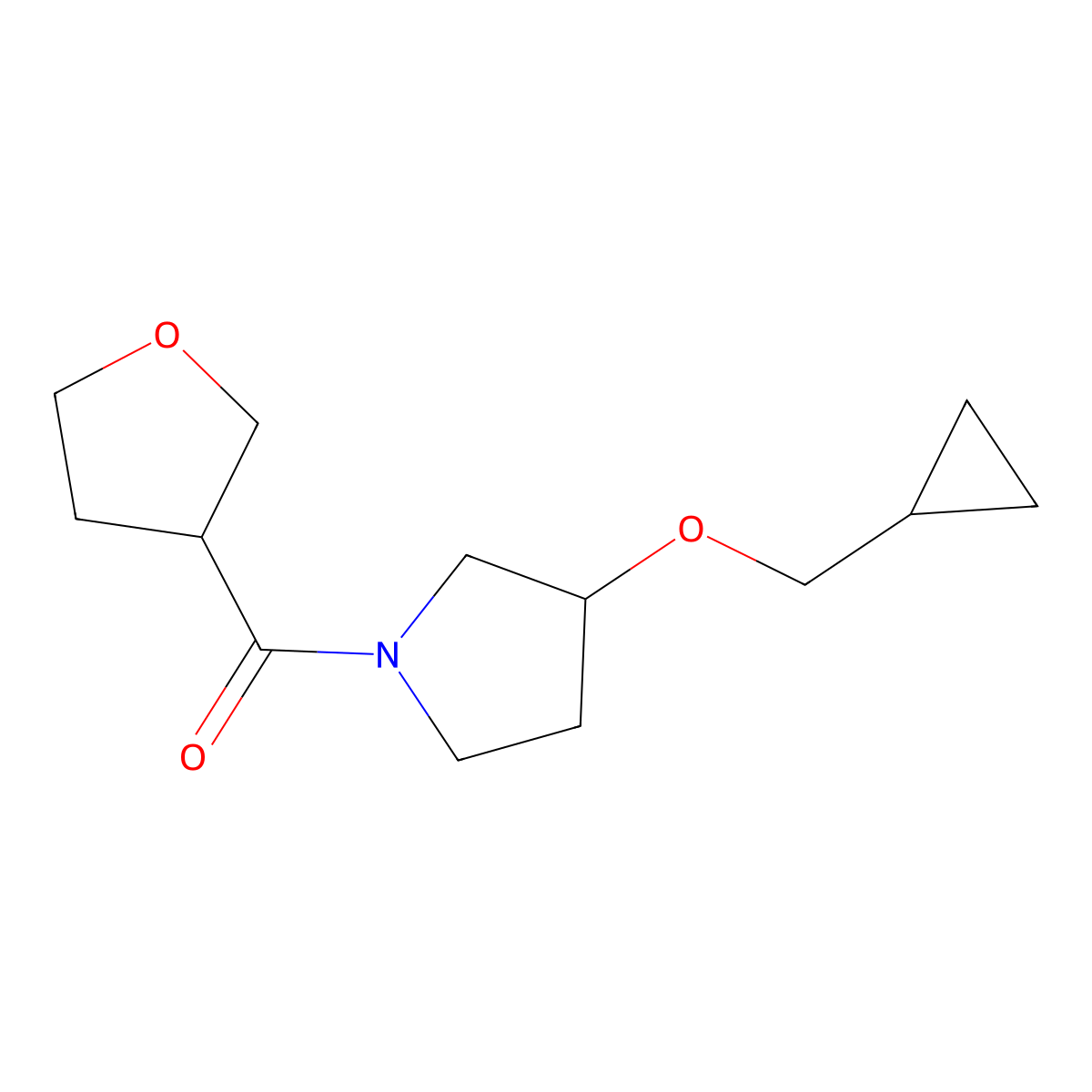 (3-(Cyclopropylmethoxy)pyrrolidin-1-yl)(tetrahydrofuran-3-yl)methanone molecular structure, CAS 2034387-26-1