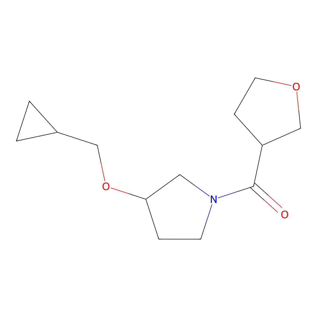 (3-(Cyclopropylmethoxy)pyrrolidin-1-yl)(tetrahydrofuran-3-yl)methanone molecular structure, CAS 2034387-26-1