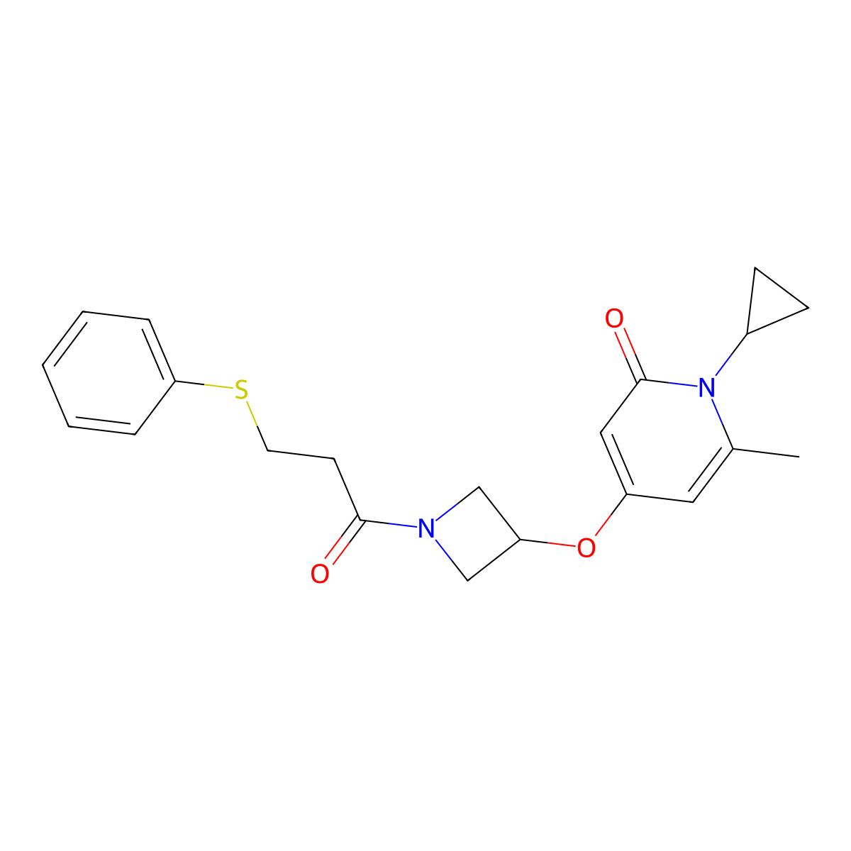 1-cyclopropyl-6-methyl-4-((1-(3-(phenylthio)propanoyl)azetidin-3-yl)oxy)pyridin-2(1H)-one molecular structure, CAS 2034387-27-2