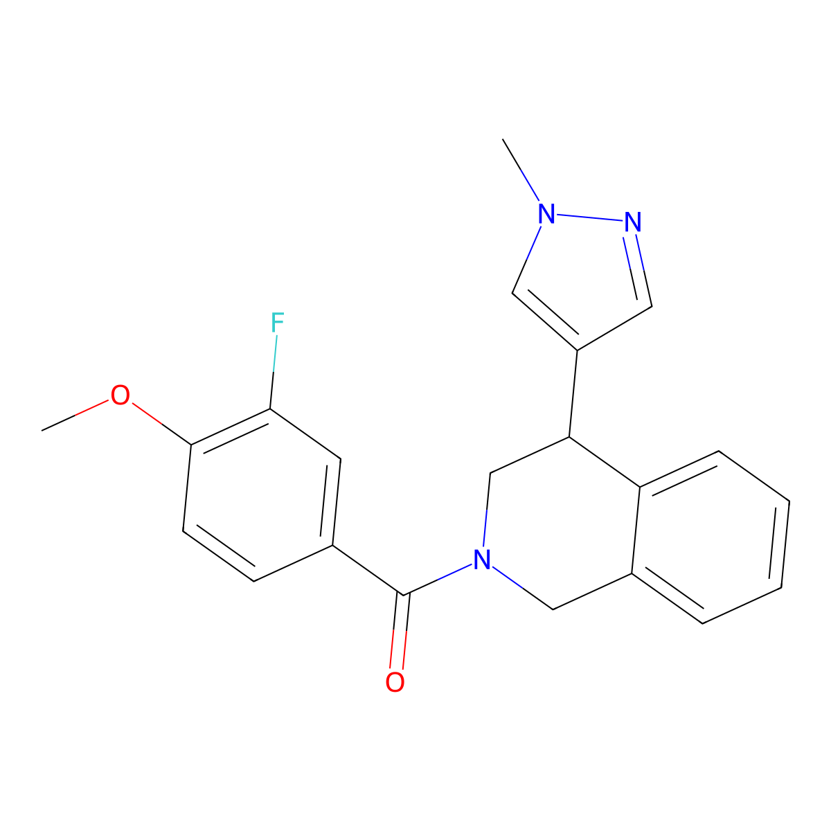 (3-fluoro-4-methoxyphenyl)(4-(1-methyl-1H-pyrazol-4-yl)-3,4-dihydroisoquinolin-2(1H)-yl)methanone molecular structure, CAS 2034387-35-2