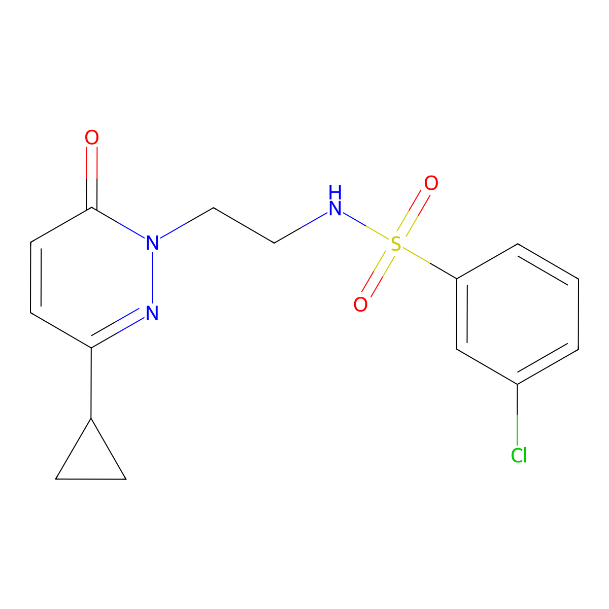 3-chloro-N-(2-(3-cyclopropyl-6-oxopyridazin-1(6H)-yl)ethyl)benzenesulfonamide molecular structure, CAS 2034387-38-5
