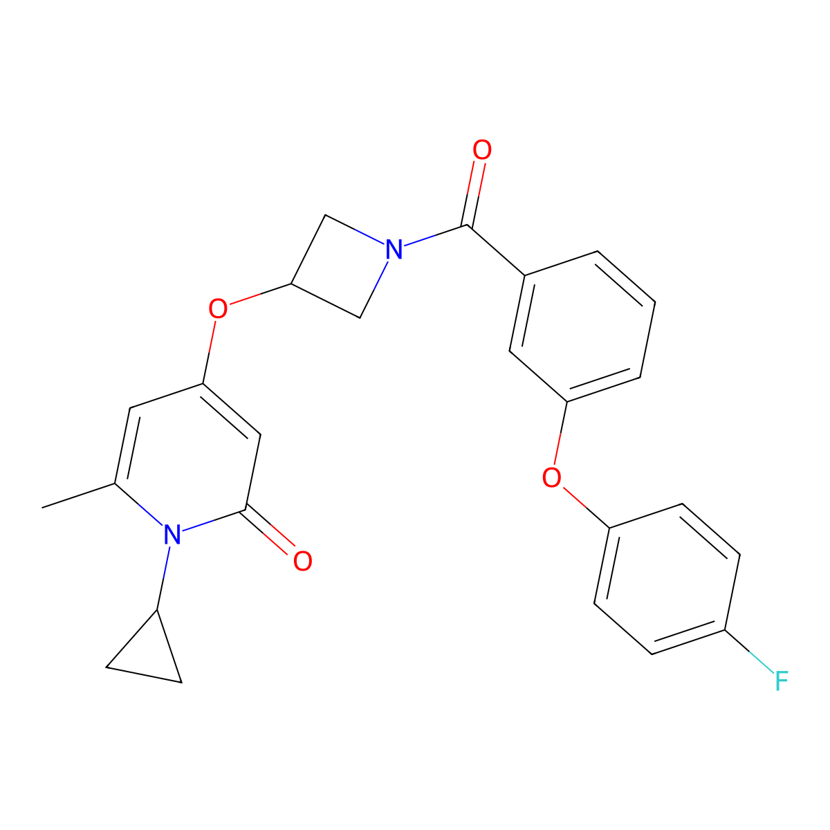 1-cyclopropyl-4-((1-(3-(4-fluorophenoxy)benzoyl)azetidin-3-yl)oxy)-6-methylpyridin-2(1H)-one molecular structure, CAS 2034387-39-6