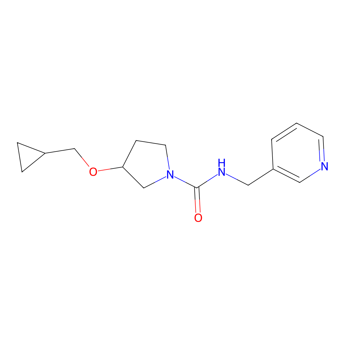 3-(cyclopropylmethoxy)-N-(pyridin-3-ylmethyl)pyrrolidine-1-carboxamide molecular structure, CAS 2034387-41-0