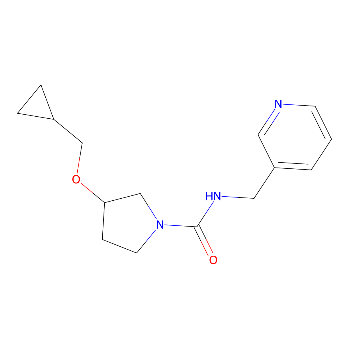 3-(cyclopropylmethoxy)-N-(pyridin-3-ylmethyl)pyrrolidine-1-carboxamide molecular structure, CAS 2034387-41-0