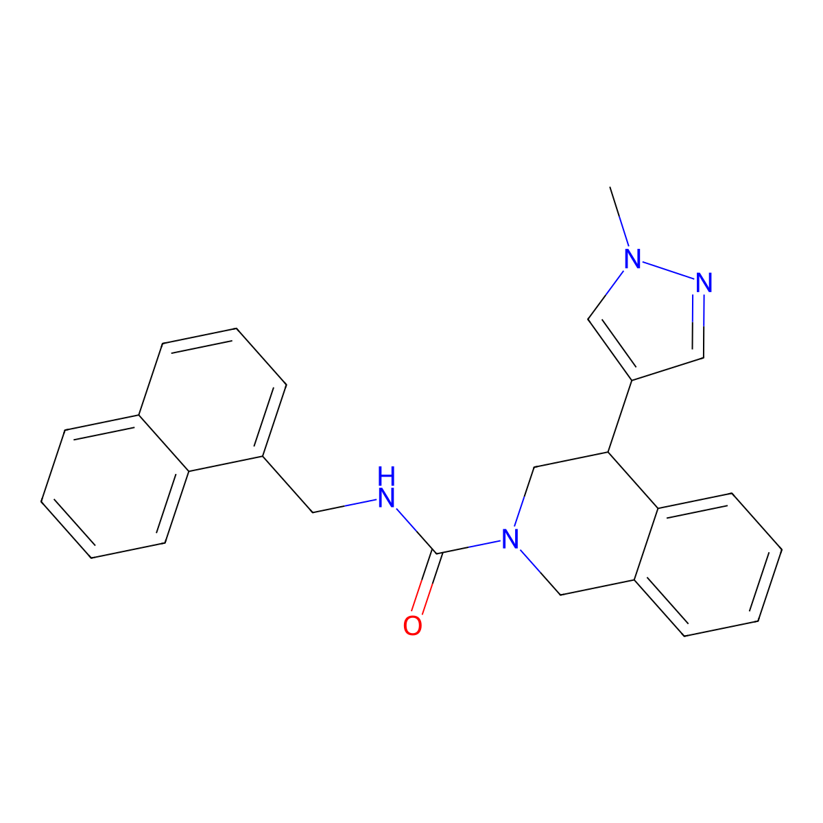 4-(1-methyl-1H-pyrazol-4-yl)-N-(naphthalen-1-ylmethyl)-3,4-dihydroisoquinoline-2(1H)-carboxamide molecular structure, CAS 2034387-42-1