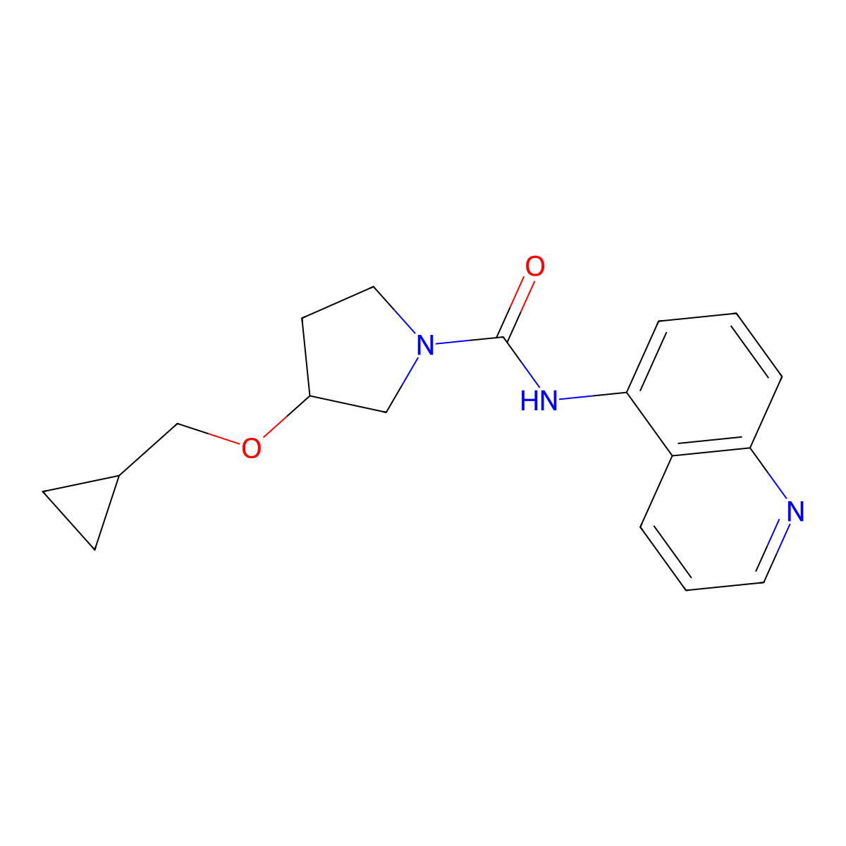 3-(cyclopropylmethoxy)-N-(quinolin-5-yl)pyrrolidine-1-carboxamide molecular structure, CAS 2034387-46-5