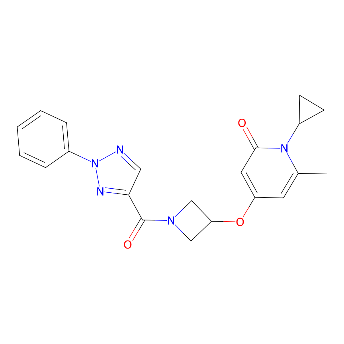 1-cyclopropyl-6-methyl-4-((1-(2-phenyl-2H-1,2,3-triazole-4-carbonyl)azetidin-3-yl)oxy)pyridin-2(1H)-one molecular structure, CAS 2034387-49-8
