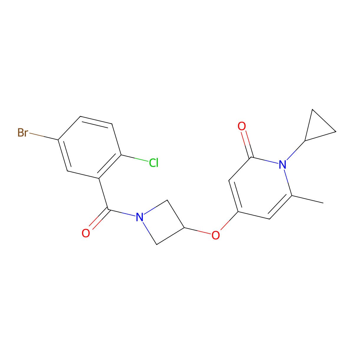 4-((1-(5-bromo-2-chlorobenzoyl)azetidin-3-yl)oxy)-1-cyclopropyl-6-methylpyridin-2(1H)-one molecular structure, CAS 2034387-53-4