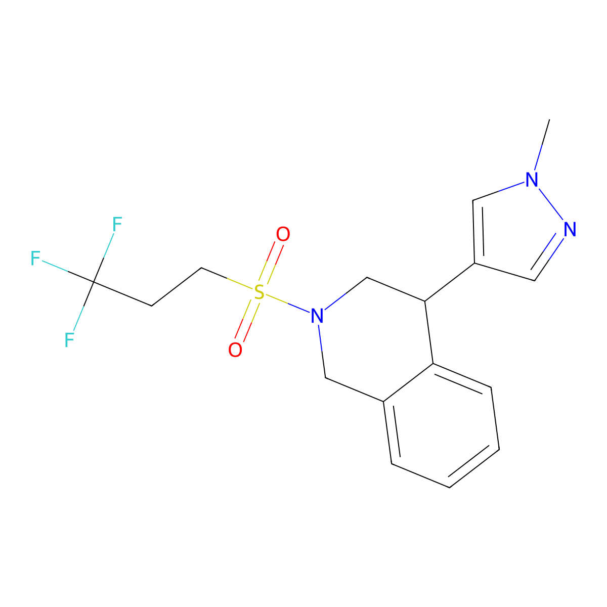 4-(1-methyl-1H-pyrazol-4-yl)-2-((3,3,3-trifluoropropyl)sulfonyl)-1,2,3,4-tetrahydroisoquinoline molecular structure, CAS 2034387-54-5