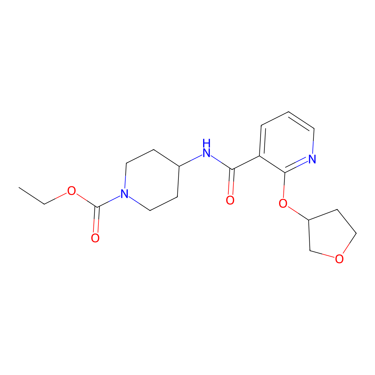 Ethyl 4-(2-((tetrahydrofuran-3-yl)oxy)nicotinamido)piperidine-1-carboxylate molecular structure, CAS 2034387-56-7